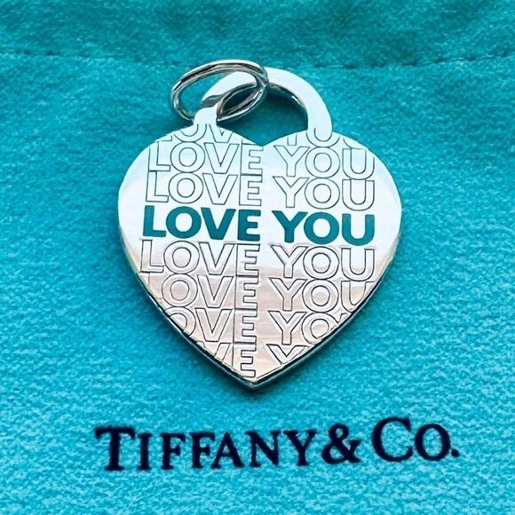 🩵NEW LARGE Tiffany & Co. Love You Blue Enamel Heart Charm🩵 - Picture 1 of 2